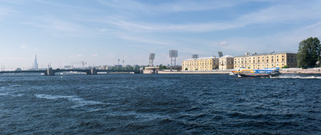 Saint Petersburg, Russia - June 04, 2024: panoramic view of Tuchkov Bridge and Neva river in summerのeditorial素材