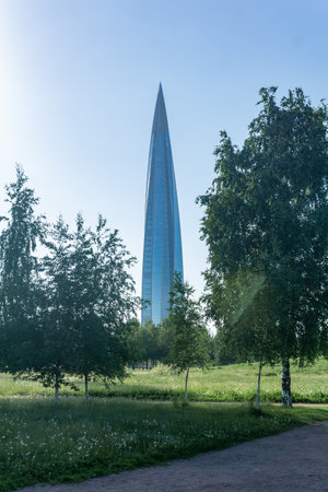 Saint Petersburg, Russia - June 05, 2024: view from the park to the Lakhta Center skyscraperのeditorial素材