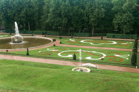 Saint Petersburg, Russia - June 06, 2024: view of Peterhof Palace parkのeditorial素材