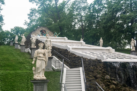 Saint Petersburg, Russia - June 06, 2024: cascade of fountains Chess Mountain in Peterhof Palace parkのeditorial素材