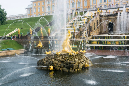 Saint Petersburg, Russia - June 06, 2024: sculptures in fountains in Peterhof Palace parkのeditorial素材