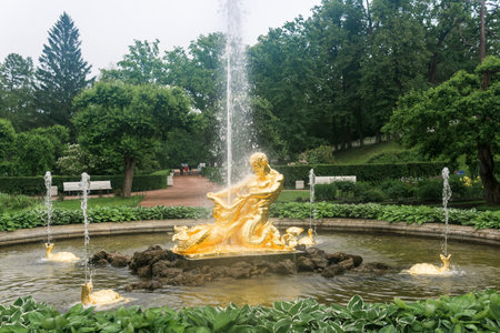 Saint Petersburg, Russia - June 06, 2024: fountain Triton in Peterhof parkのeditorial素材