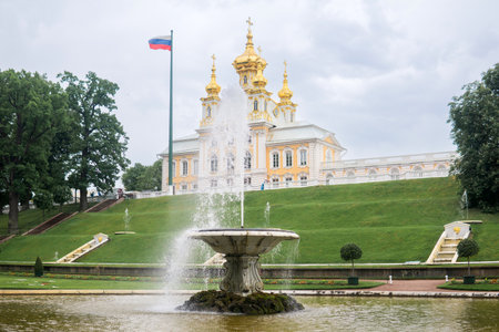 Saint Petersburg, Russia - June 06, 2024: view of fountains in Peterhof Palace parkのeditorial素材