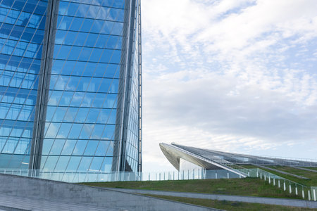modern architecture, facade elements of contemporary buildings against the skyの写真素材