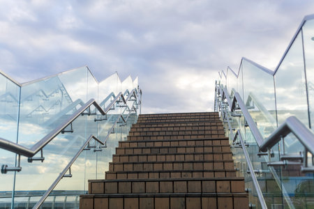 staircase up to the sky outdoor in modern styleの写真素材