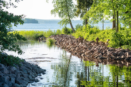 stone-lined stream banks in a park