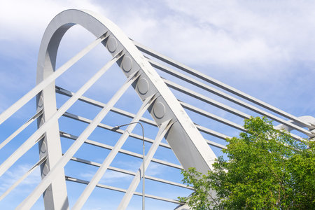 fragment of a metal bridge, concept of modern architecture, transport infrastructureの写真素材