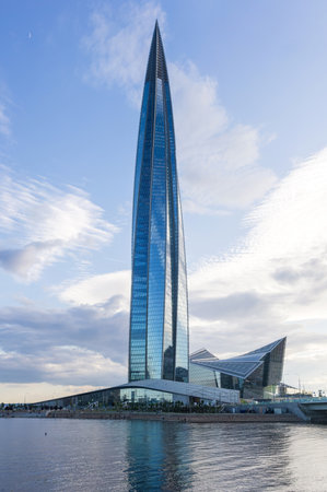 Saint-Petersburg, Russia - June 12, 2024: view of the Lakhta Center skyscraper on the shore of the...