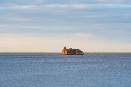 ancient sea fort in the Baltic Sea at sunsetの写真素材