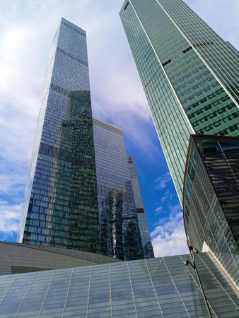 business center skyscrapers in the blue sky background