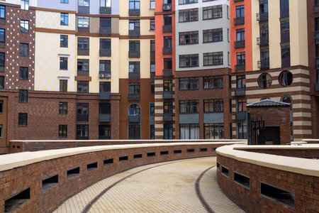 multi-level courtyard of a modern apartment buildingの写真素材