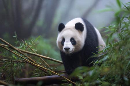 panda bear in a bamboo forestの素材