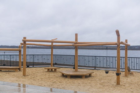 Wooden Playground on the beach in winter