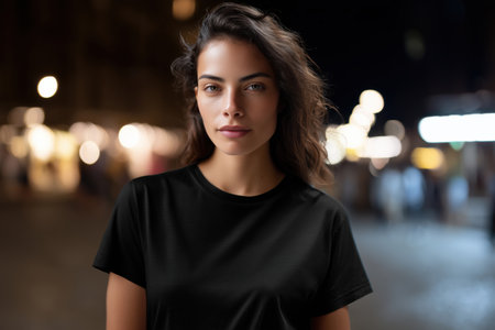 Portrait of a beautiful brunette woman in the city at nightの素材