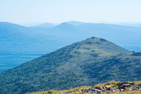 Mountain landscape in the summer. View from the top of the mountainの写真素材