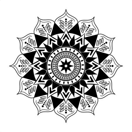 triangle pattern in form of mandala perfect for Henna, Mehndi, tattoo, decoration. Decorative ornament in ethnic oriental style. Outline doodle hand draw vector illustration.のイラスト素材