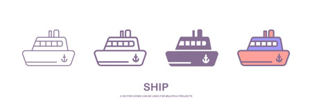 Four different styles of ship, yacht or boat vector icons that can be used for multiple projects, isolated on white background.のイラスト素材