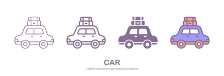 Four different styles of car vector icons that can be used for multiple projects, isolated on white background.のイラスト素材