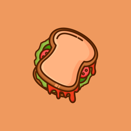 Sandwich Cartoon Vector Icon Illustration. Breakfast Food Icon Concept Isolated Premium Vector. Flat Cartoon Style. Isolated on white background.のイラスト素材