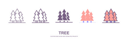 Collection of trees illustrations. Can be used to illustrate any nature or healthy lifestyle topic. set of tree icons.のイラスト素材