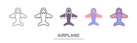 Plane icons set, passenger airplane, aircraft thin line design. Airplane Icon Vector Transportation Logo Template. isolated on white backgroundのイラスト素材
