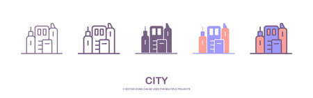 City landscape vector icon. Downtown, buildings filled flat sign for mobile concept and web design. City street office building glyph icon. Symbol, logo illustration. Pixel perfectのイラスト素材