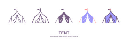Tent Icon Design Vector Symbol Camp Travel Event. Icon set of tent. Editable vector pictograms isolated on a white background. Trendy outline symbols for mobile apps and website deのイラスト素材