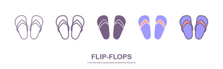 Flip flops linear icon. Thin line illustration. Summer slippers contour symbol. Vector isolated outline drawingのイラスト素材