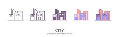 Residential building with trees line icon for web, mobile and infographics. city icon Vector. town icon isolated on white background.のイラスト素材