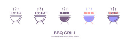 vector black BBQ Grill icons on white background. Bbq icon vector illustration.のイラスト素材