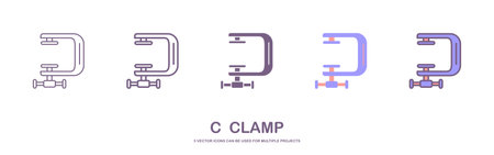 Clamp outline vector icon. c clamp icon, flat vector simple element illustration from editable industry concept isolated stroke on white backgroundのイラスト素材