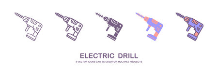 Screwdriver, power drill line icon, outline vector sign, linear pictogram isolated on white. Symbol, logo illustrationのイラスト素材