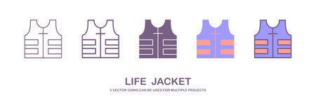 Safety jacket security icon. Vector life vest yellow visibility fluorescent work jacket. lifebuoy icon. vector illustration. isolated on white backgroundのイラスト素材