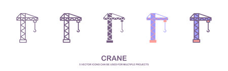 Building, crane, constructing linear icon. Thin line illustration. Tower crane. Contour symbol. Vector isolated outline drawing. Editable strokeのイラスト素材