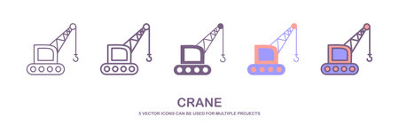Building, crane, constructing linear icon. Thin line illustration. Tower crane. Contour symbol. Vector isolated outline drawing. Editable strokeのイラスト素材