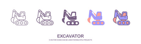 Illustration of excavator icon on white background. Excavator vector icon in modern design style. Excavator icon. Trendy flat vector Excavator icon on white background.のイラスト素材