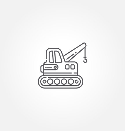 icon of mobile crane crawler heavy vehicles. crane icon vector in trendy style. crawler crane icon illustration. isolated on white background. vector illustrationのイラスト素材