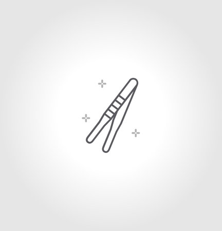 Dental tweezers line icon. linear style sign for mobile concept and web design. Medical tweezers outline vector icon. Symbol, logo illustration. Vector graphics. isolated on grey bのイラスト素材