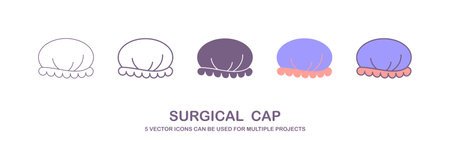 Disposable surgical cap linear icon. Protective wear for head. Doctor uniform. Sterile nurse suit. Thin line customizable illustration. Contour symbol. Vector isolated outlineのイラスト素材