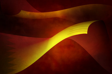 A modern abstract background featuring smooth yellow curves blending into deep red shades.の写真素材