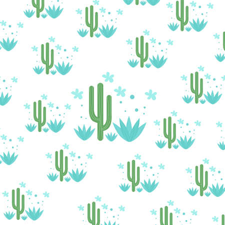 seamless and cute cactus pattern among the grassの写真素材