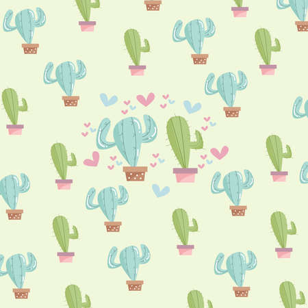 cute and seamless cactus pattern with love suitable for digital printing, bedding, wallpaper, bed linen, cell phone cases, web banners, business presentations, branding of printed fabric packagesのイラスト素材