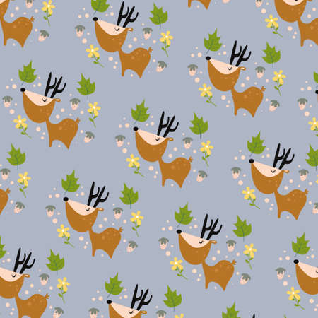 Cute and beautiful deer seamless pattern. pattern For valentine,bed sheets, cover bed, baby pajamas, print, packaging, decoration, wallpaper and designのイラスト素材