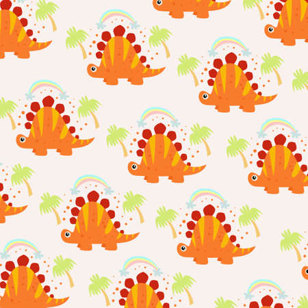 Cute dinosaur seamless pattern with rainbow and trees. pattern For valentine,bed sheets, cover bed, baby pajamas, print, packaging, decoration, wallpaper and designのイラスト素材