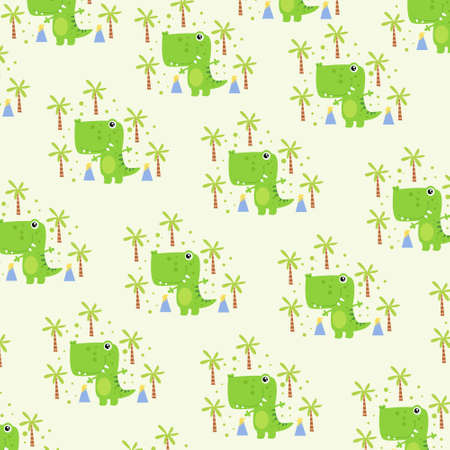Green cute tirex seamless pattern. pattern For valentine,
bed sheets, cover bed, baby pajamas, print, packaging, decoration, wallpaper and designのイラスト素材
