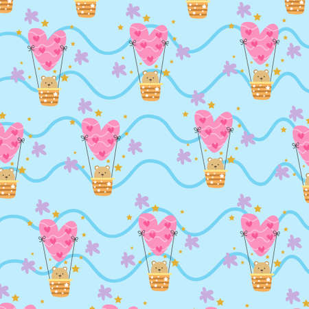 Seamless pattern. cute bear with love balloon. pattern For valentine, print, packaging, decoration, wallpaper and design, case phone, bed cover, pajamas, child pajamasのイラスト素材