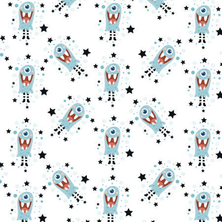 navy blue monster pattern. pattern For valentine, print, 
packaging, decoration, wallpaper and design, case phone, bed cover, pajamas, child pajamasのイラスト素材