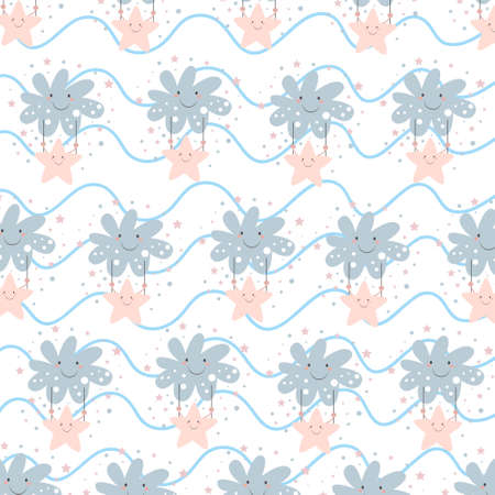 star pattern playing among the clouds in the sky. pattern For valentine, print, 
packaging, decoration, wallpaper and design, case phone, bed cover, pajamas, child pajamasのイラスト素材