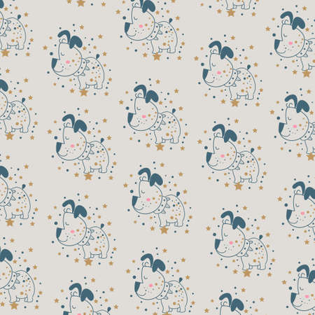 Childish cute pattern with hand drawn dogs. Trendy scandinavian vector background. Perfect for kids apparel,fabric, textile, nursery decoration,wrapping paperのイラスト素材