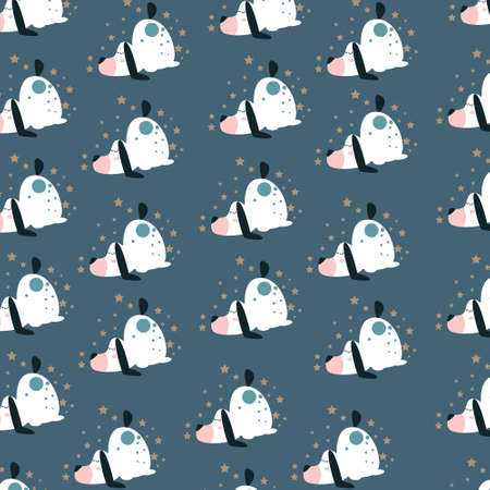 cute bessets dog pattern sleeping. Vector illustration isolated on a blue backgroundのイラスト素材